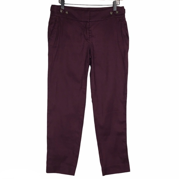 LOFT Linen Pants Marisa Ankle Trousers Burgundy Minimalist Dark Academia Size 2 - Picture 1 of 10